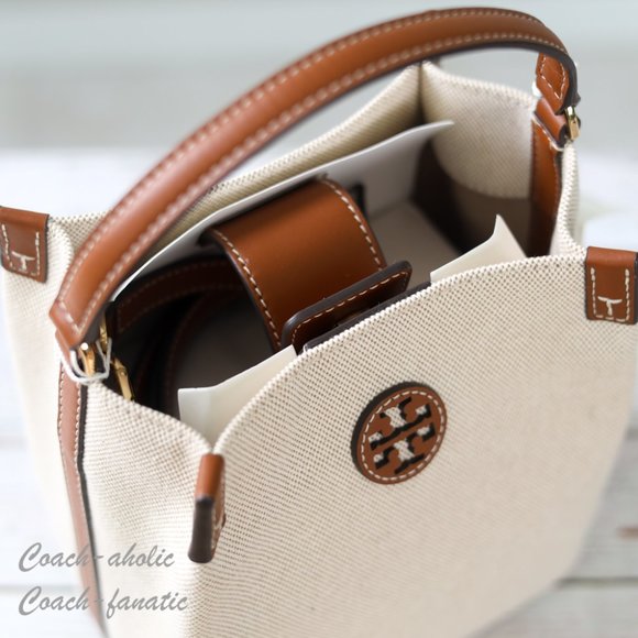 NWT Tory Burch Blake Canvas Bucket Bag Crossbody in Canvas/Classic Cuoio - Picture 10 of 12